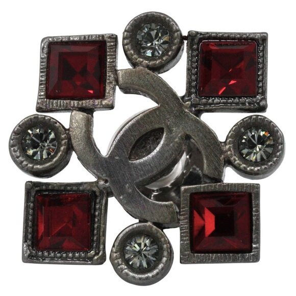 CHANEL COCO Mark Brooch Pin Brooch Red metallic/Rhinestone 8.0g Women - Picture 1 of 6